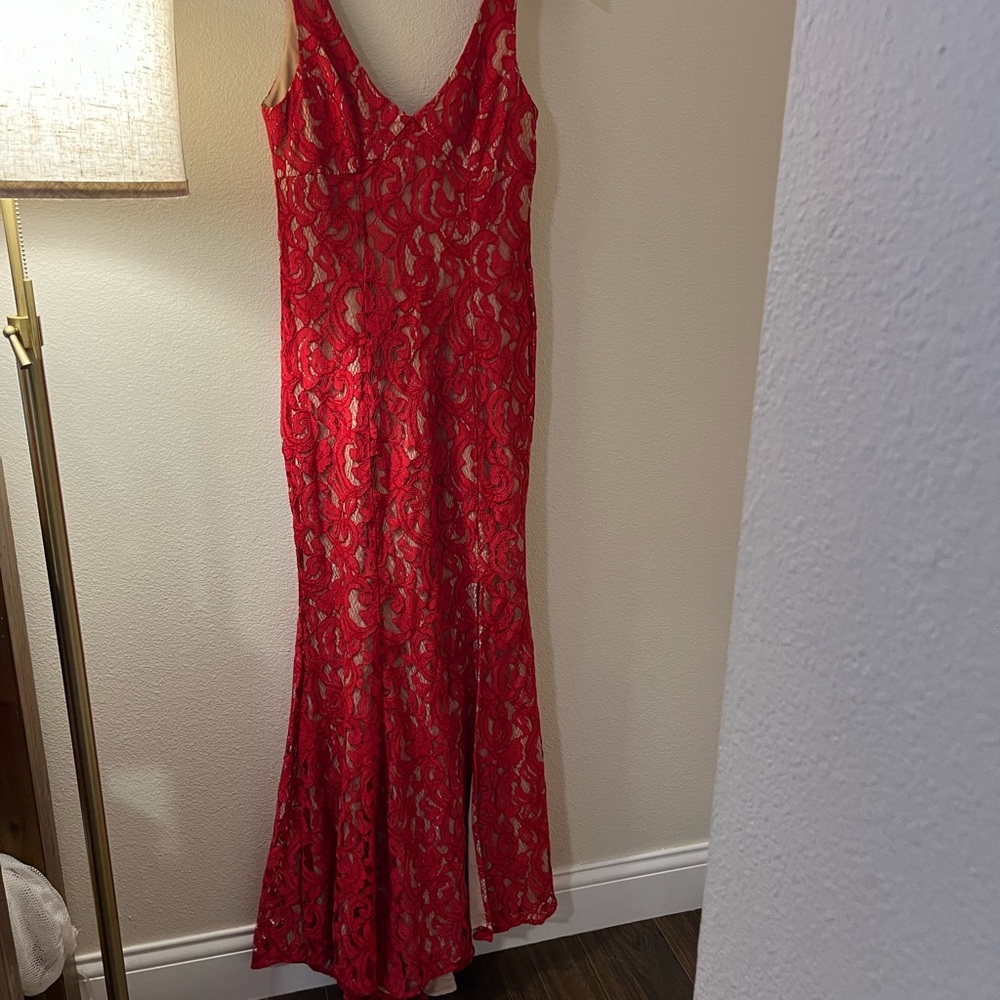 BCBG Elegant Red Lace Evening Gown